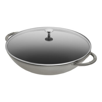 Wok Tava Cam Kapaklı | d&ouml;k&uuml;m demir | Grafit Gri | 37 cm,,large 1
