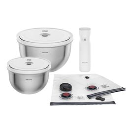 Vakuum Starter Set, Edelstahl / M/L, 9-tlg, Silber-Weiß