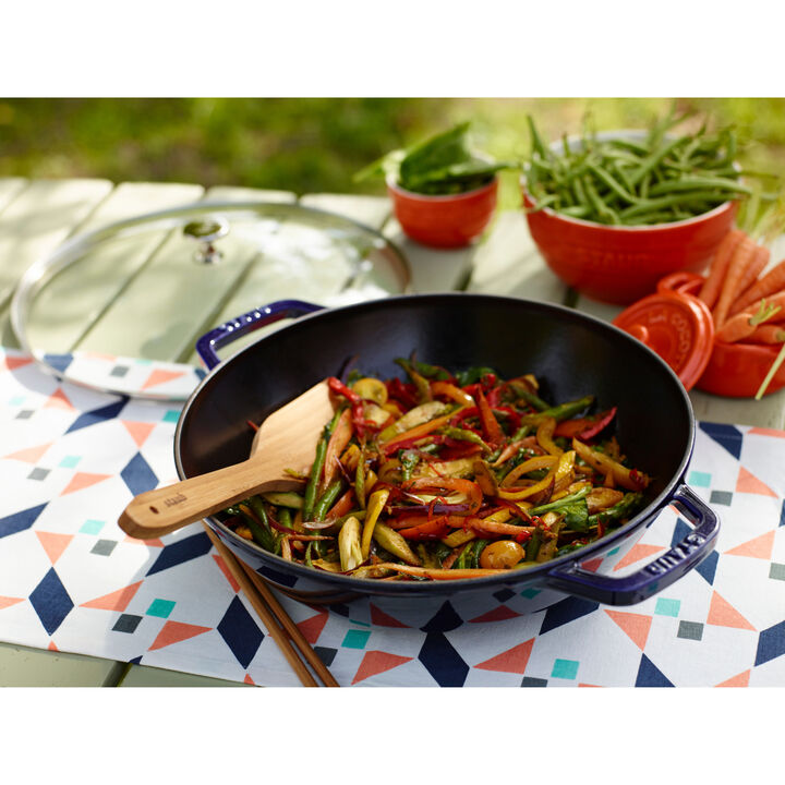 Specialities, Wok mit Glasdeckel 30 cm, rund, Dunkelblau, Gusseisen, large 2