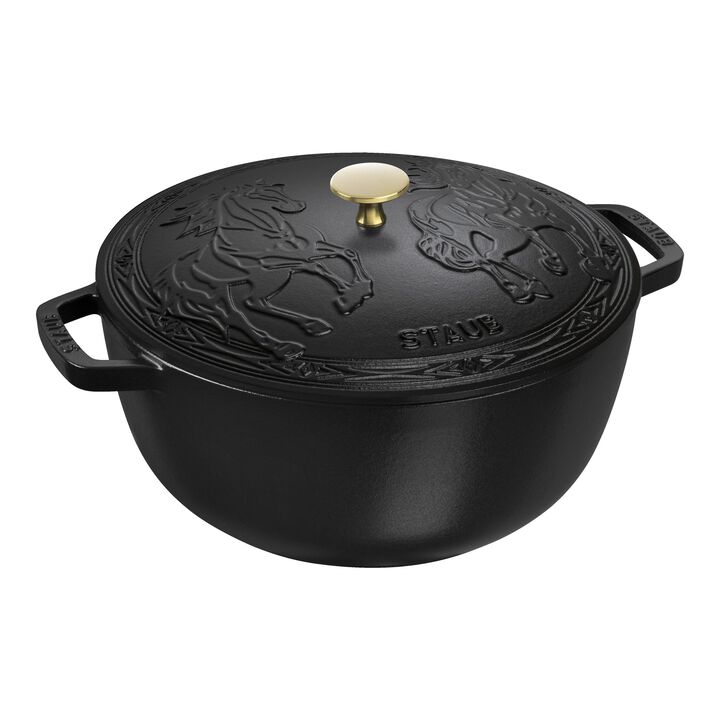 La Cocotte, 5 qt, Essential French Oven with Horse Lid, black matte, large 1