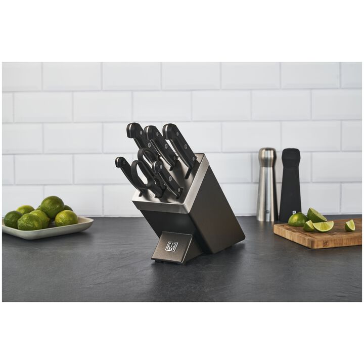 Gourmet, 7-tlg, Selbstschärfender Messerblock, Grau, large 3