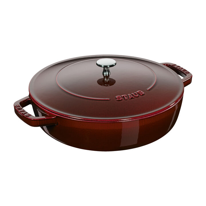 Braisers, Bräter mit Chistera Drop-Structure 28 cm, rund, Grenadine-Rot, Gusseisen, large 1