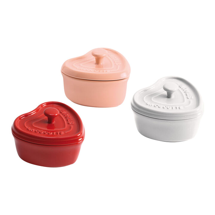Ceramic, 3-pc, Mini Heart Dutch Oven Set, mixed colors, large 1