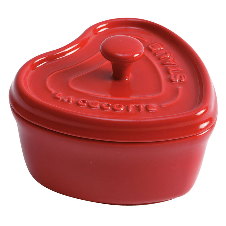 Ceramic, 3-pc, Mini Heart Dutch Oven Set, cherry, large 3
