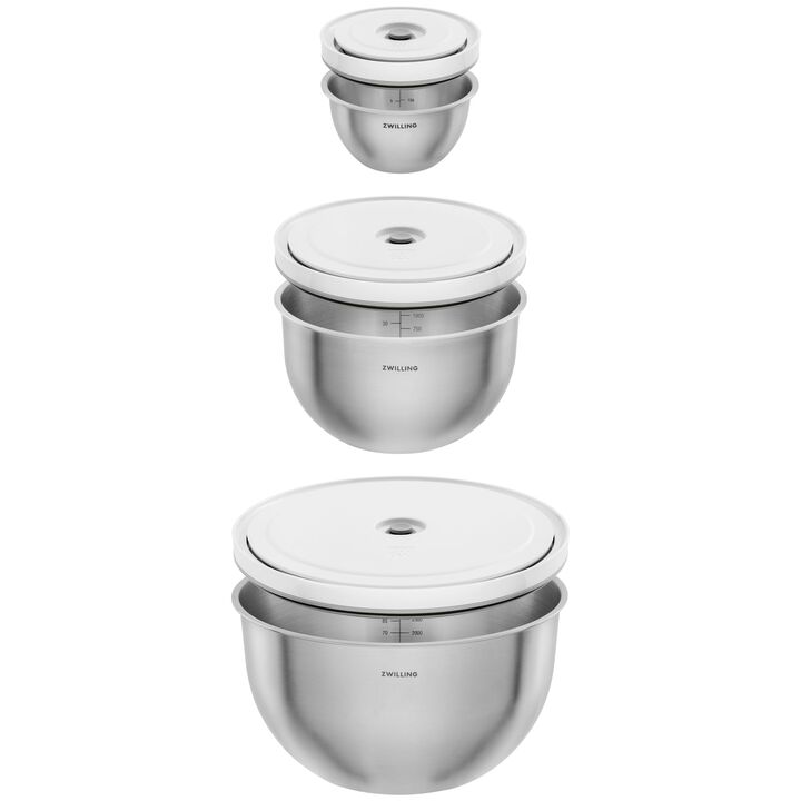 Fresh & Save BOWLS, Set de bols sous vide S/M/L / 6-pcs, Acier inoxydable, Blanc argenté, large 2