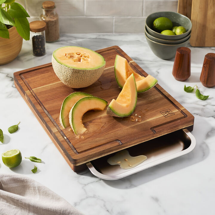 BBQ+, 17-inch x 14-inch Cutting Board With Tray, Acacia , large 2
