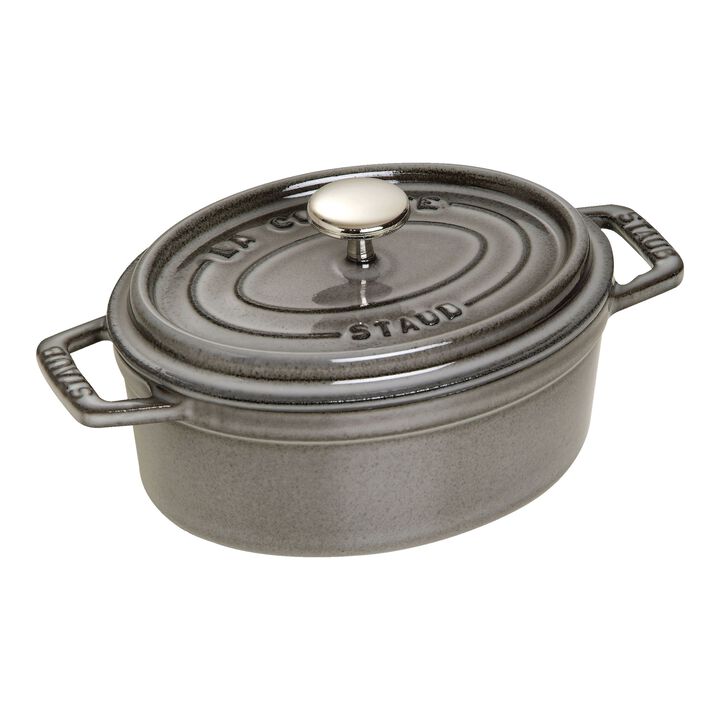 Cast Iron, 1 qt, Oval, Dutch Oven, Graphite Grey, large 1