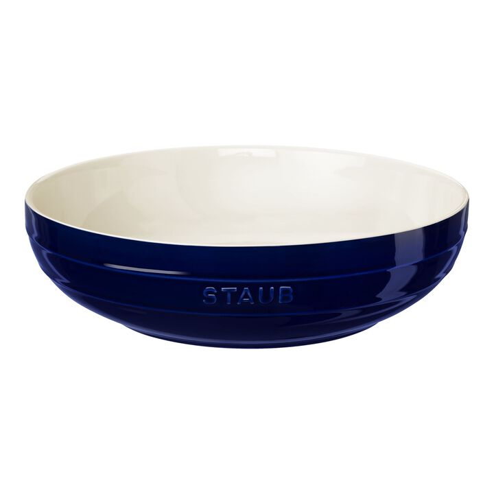 Stoneware, 11.5-inch, Shallow Serving Bowl, dark blue, large 1
