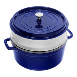 Cocotte avec panier vapeur 26 cm, Rond(e), Bleu intense, Fonte