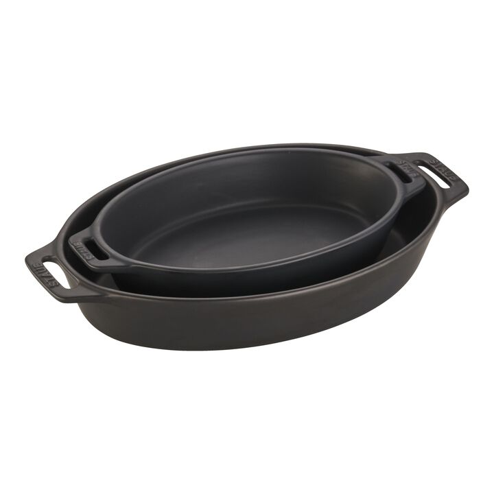 Stoneware, 2-pc, Baking Dish Set, black matte, large 1