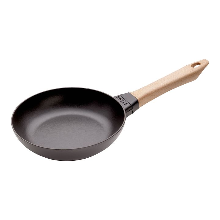 Pans, Koekenpan met houten handvat 20 cm, Zwart, large 1