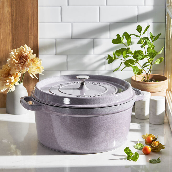 Cast Iron, 7 qt, Round, Dutch Oven, Lilac, large 2