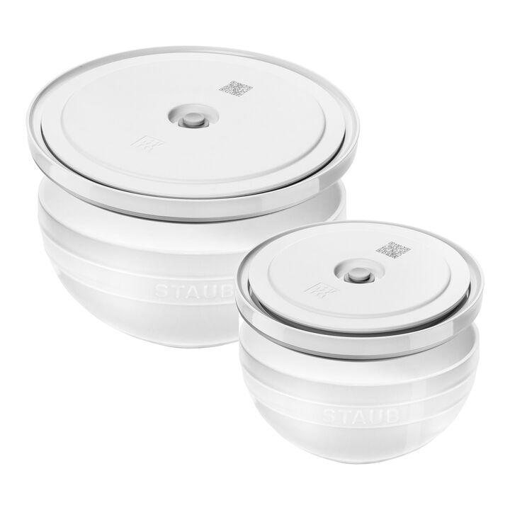 Fresh & Save Bowls, Set med skålar och vakuumlock, 4-st/ 18/24 cm, Vit, Keramik/ Plast, large 1
