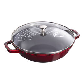 Wok con tapa de cristal 30 cm, Hierro fundido, Granadina