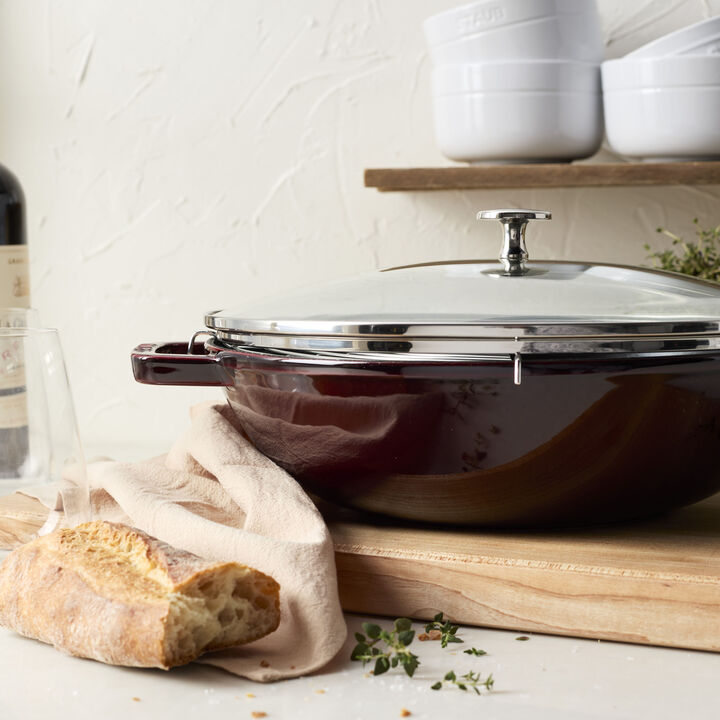 Specialities, Wok mit Glasdeckel 30 cm, rund, Grenadine-Rot, Gusseisen, large 3