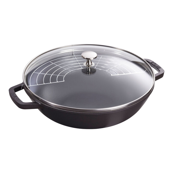 Specialities, Wok mit Glasdeckel 30 cm, rund, Schwarz, Gusseisen, large 1