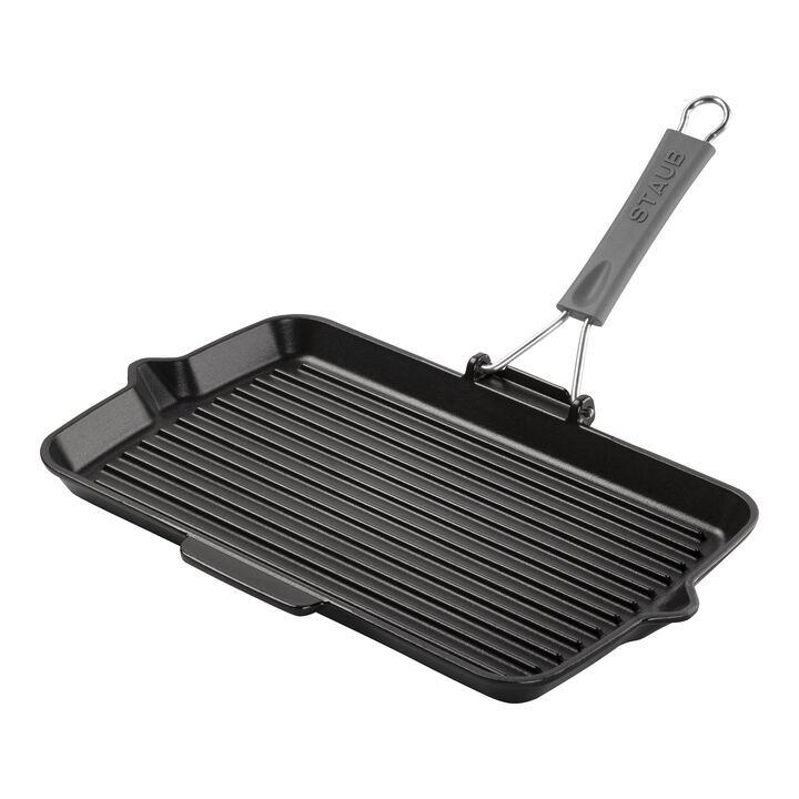 Grill Pans, Grillpfanne mit Ausgießnase 34 x 21 cm, rechteckig, Schwarz, Gusseisen, large 1