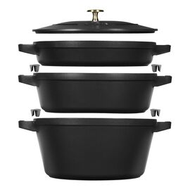 3-pcs Cast iron Pot set black