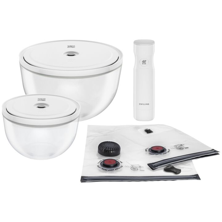 Fresh & Save BOWLS, Vakuum startpakke, Glas / M/L, 9-dele, gennemsigtig-hvid, large 1