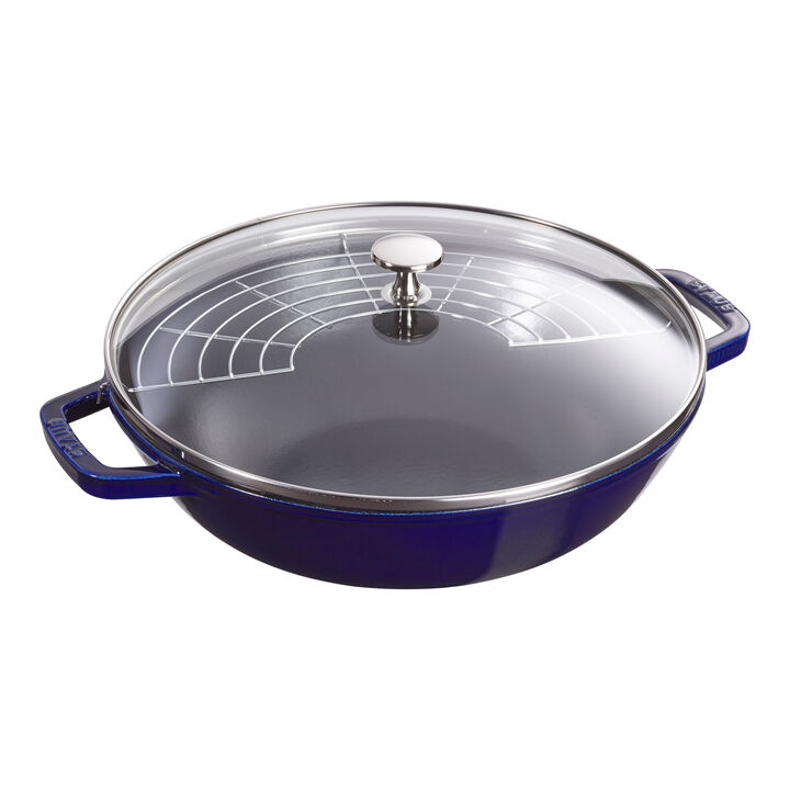 Specialities, Wok mit Glasdeckel 30 cm, rund, Dunkelblau, Gusseisen, large 1
