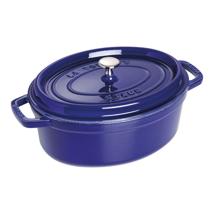 Cast Iron, 5.75 qt, Oval, Dutch Oven, Dark Blue, large 3