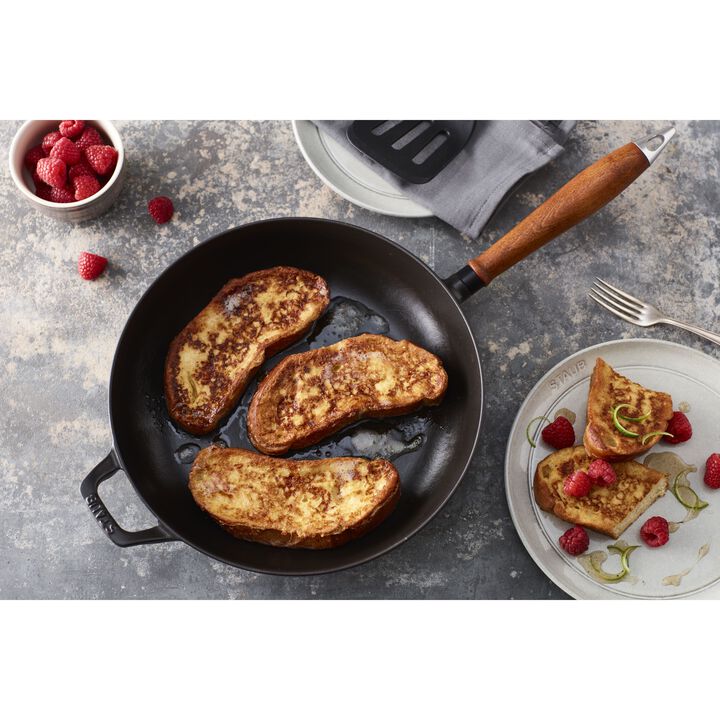 Pans, Bratpfanne mit Holzgriff 24 cm, rund, Schwarz, Gusseisen, large 3