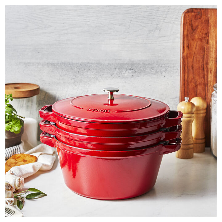 Cast Iron, 4-pc Stackable Set, Cherry, Cast Iron , large 2