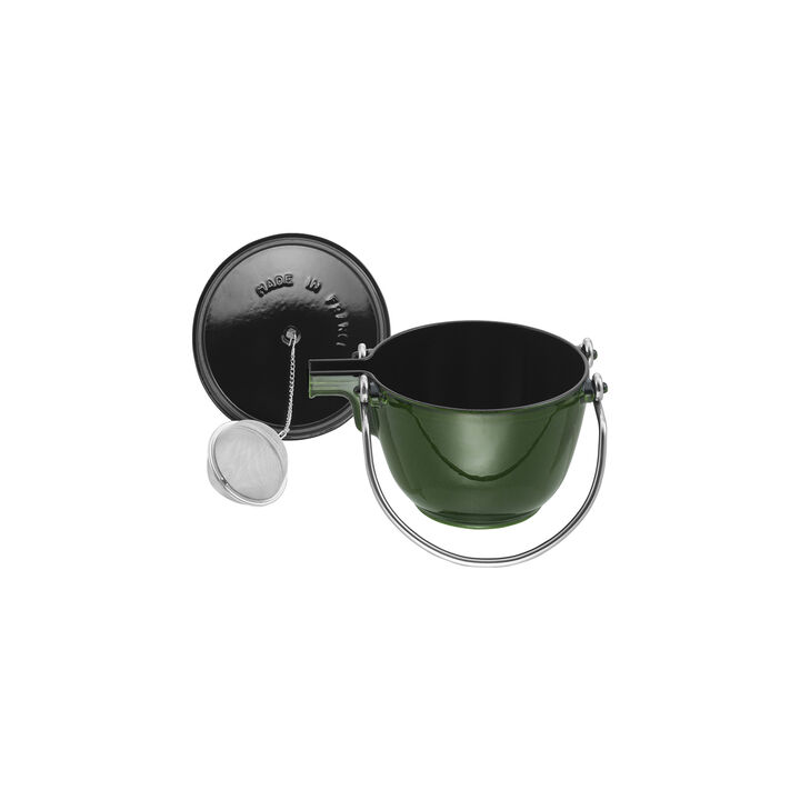 Cast Iron, 1 qt, Round, Tea Kettle, Basil, large 3