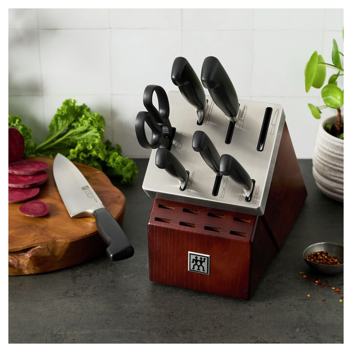 Four Star, 8-pc, Self-Sharpening Knife Block Set, brown, large 2