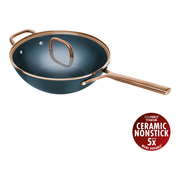 Milano, Wok con coperchio in vetro - 30 cm, alluminio, CERAFORCE Titanium, large 1
