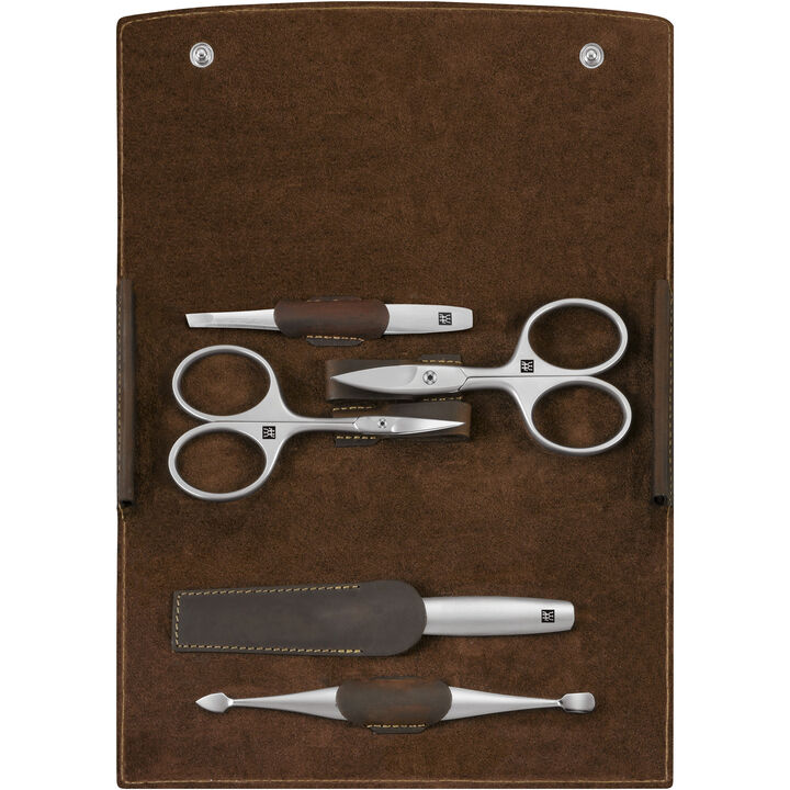 PREMIUM, 5-pc, Leather Manicure Pedicure Set With Nail Scissors, Brown, large 1