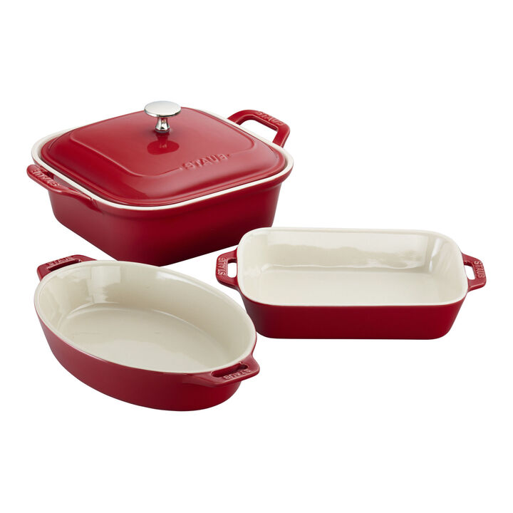 Stoneware, 4-pc, Mixed Baking Dish Set, cherry, large 1
