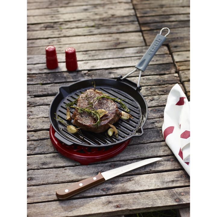 Grill Pans, Bistecchiera con becchi rotonda - 28 cm, nero, large 3