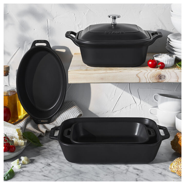 Stoneware, 5-pc, Mixed Baking Dish Set, black matte, large 2