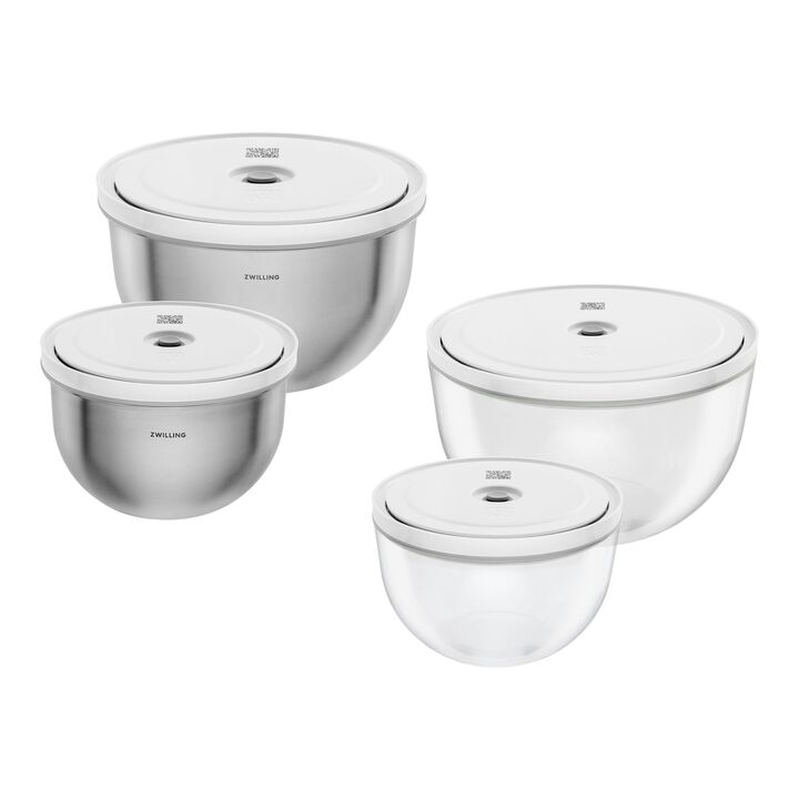 FRESH & SAVE Bowls, Mixed vacuum bowls set, glass and stainless steel, large 1