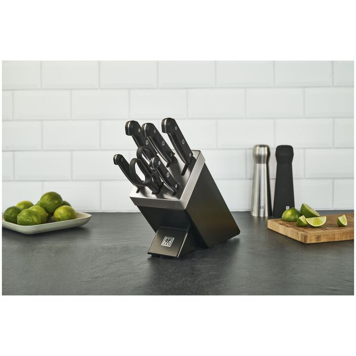 Gourmet, 7-tlg, Selbstschärfender Messerblock, Schwarz, large 3