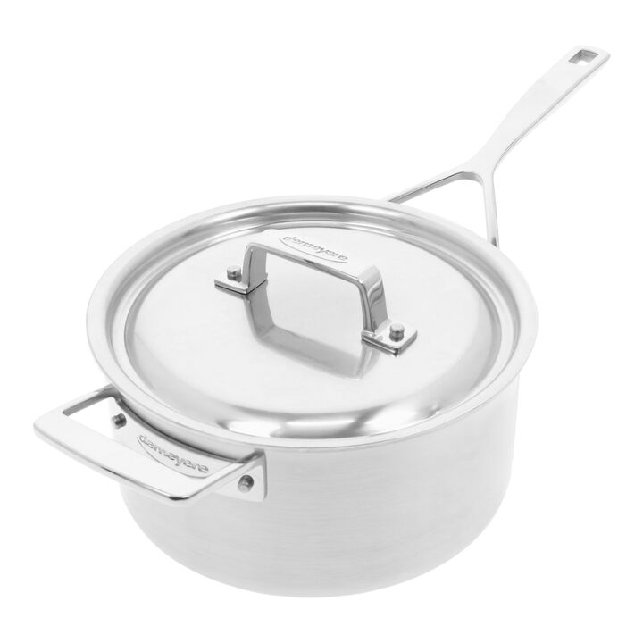 Essential 5, 3.8 l 18/10 Stainless Steel round sauce pan with lid 4QT, silver, large 4