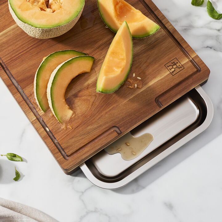 BBQ+, 17-inch x 14-inch Cutting Board With Tray, Acacia , large 3