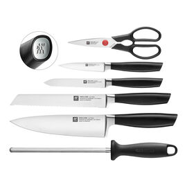 7 Piece, Knife block set, silver, black