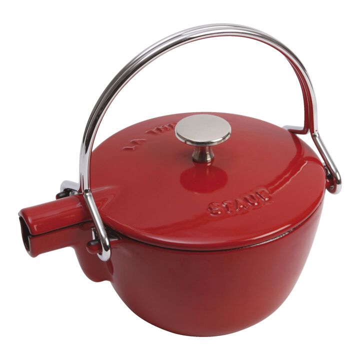 Cast Iron, 1 qt, Round, Tea Kettle, Cherry, large 1