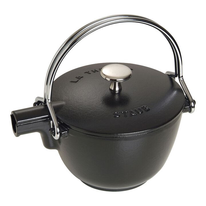 Cast Iron, 1 qt, Round, Tea Kettle, Black Matte, large 1